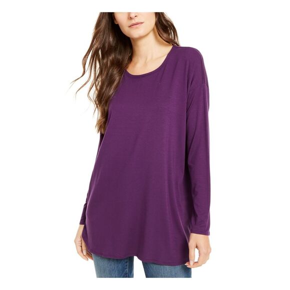 EILEEN FISHER Womens Purple Ribbed Long Sleeve Jewel Neck Sweater Petites PM